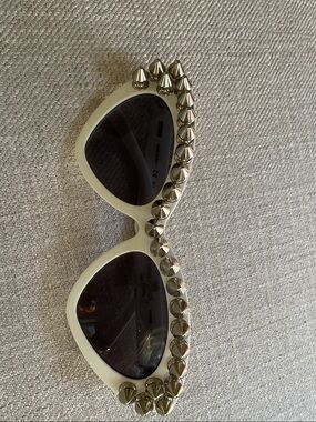 Moschino Cream Cat-Eye Sunglasses with Gold Stud Accents